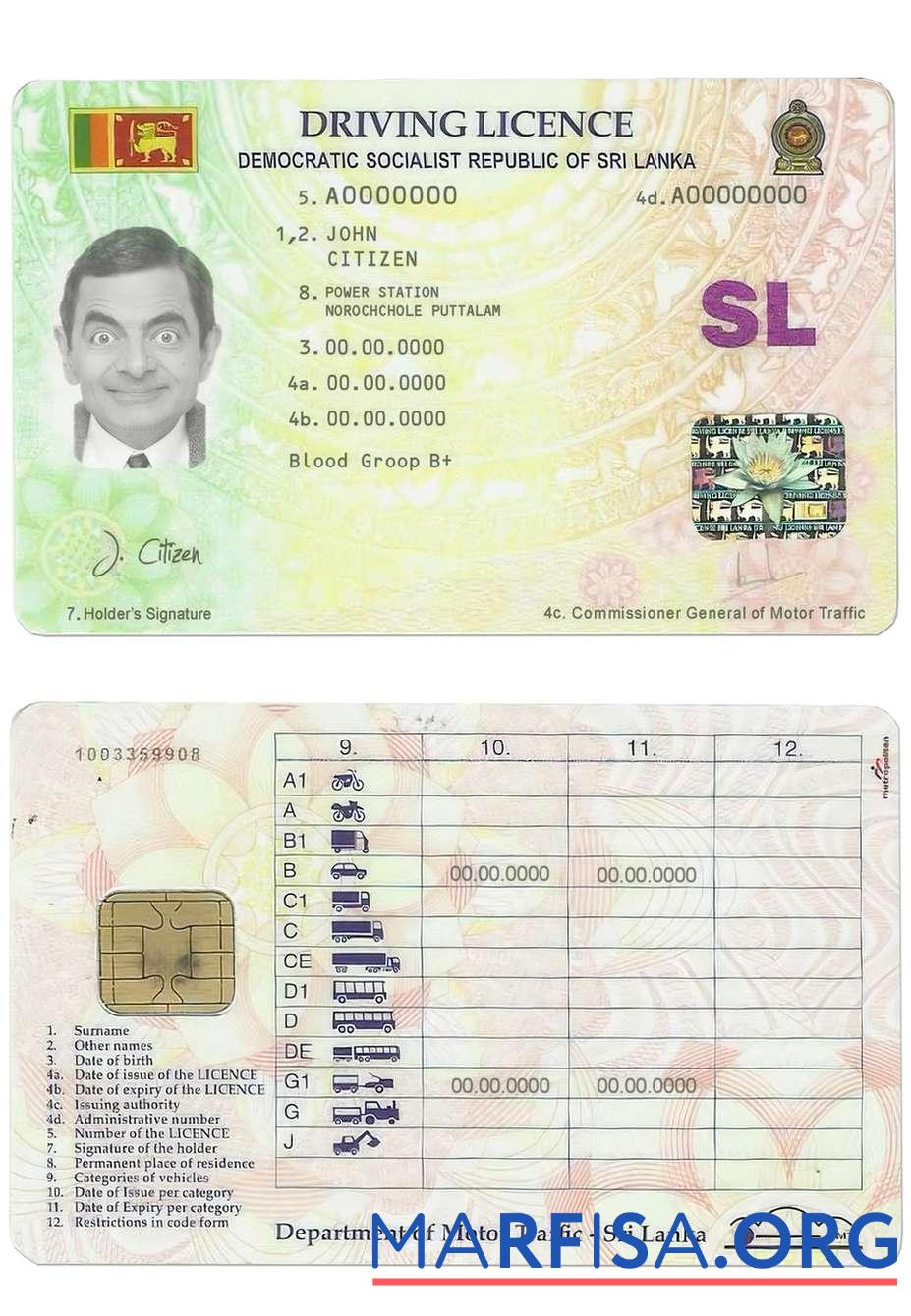 Downloadable Sri Lanka driving license real example